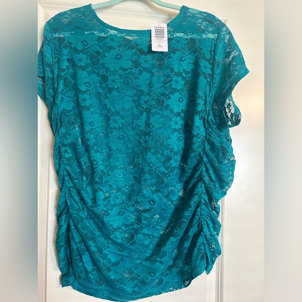 Torrid Womens Plus 2X 18-20 Sheer Lace Ruched Top Blouse